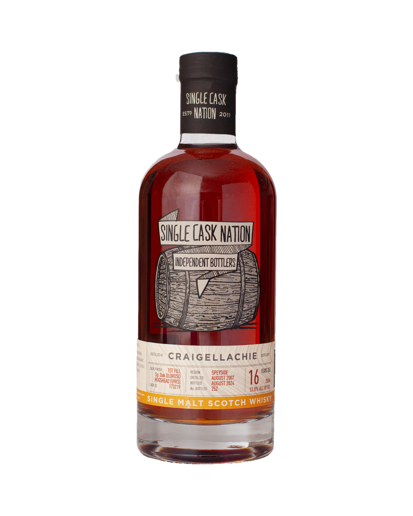 2007 Single Cask Nation Craigellachie 16 Year Old 1st Fill Spanish Oak Oloroso Sherry Hogshead No. 173219 Single Malt Scotch Whisky 750ml