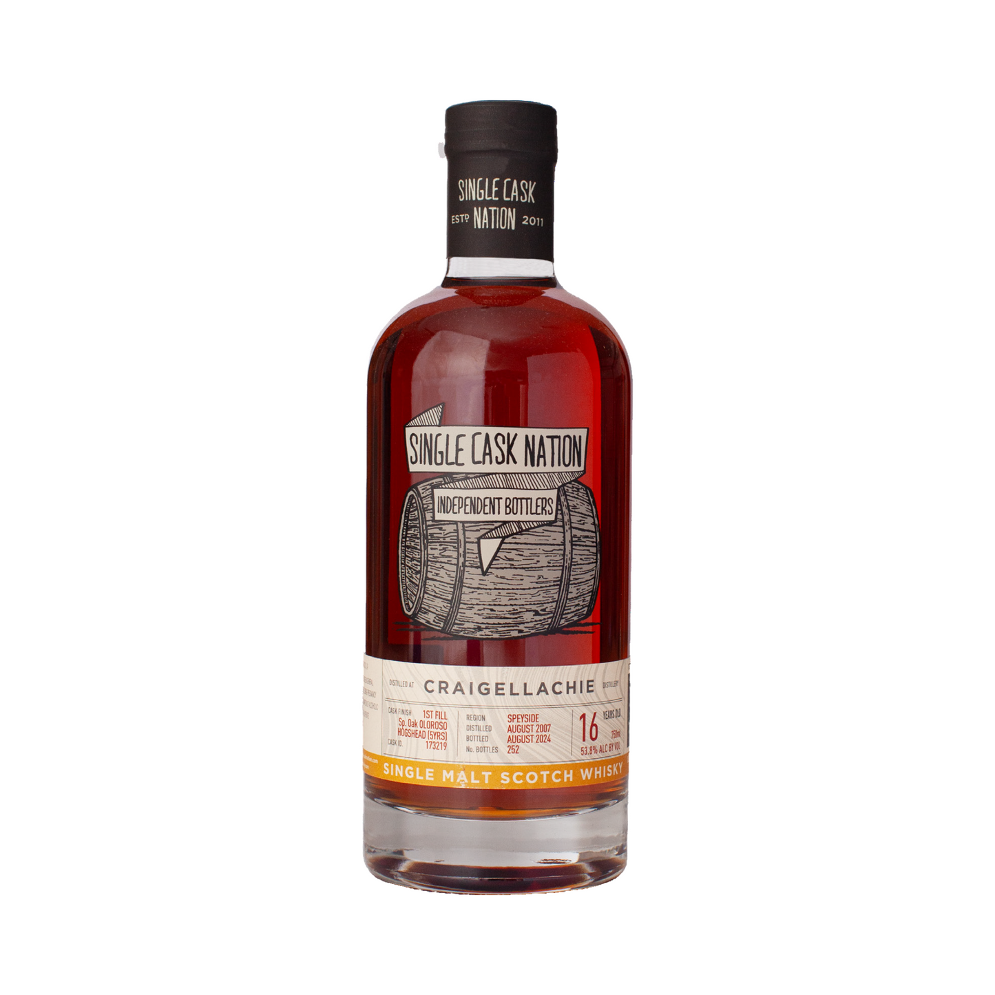 2007 Single Cask Nation Craigellachie 16 Year Old 1st Fill Spanish Oak Oloroso Sherry Hogshead No. 173219 Single Malt Scotch Whisky 750ml
