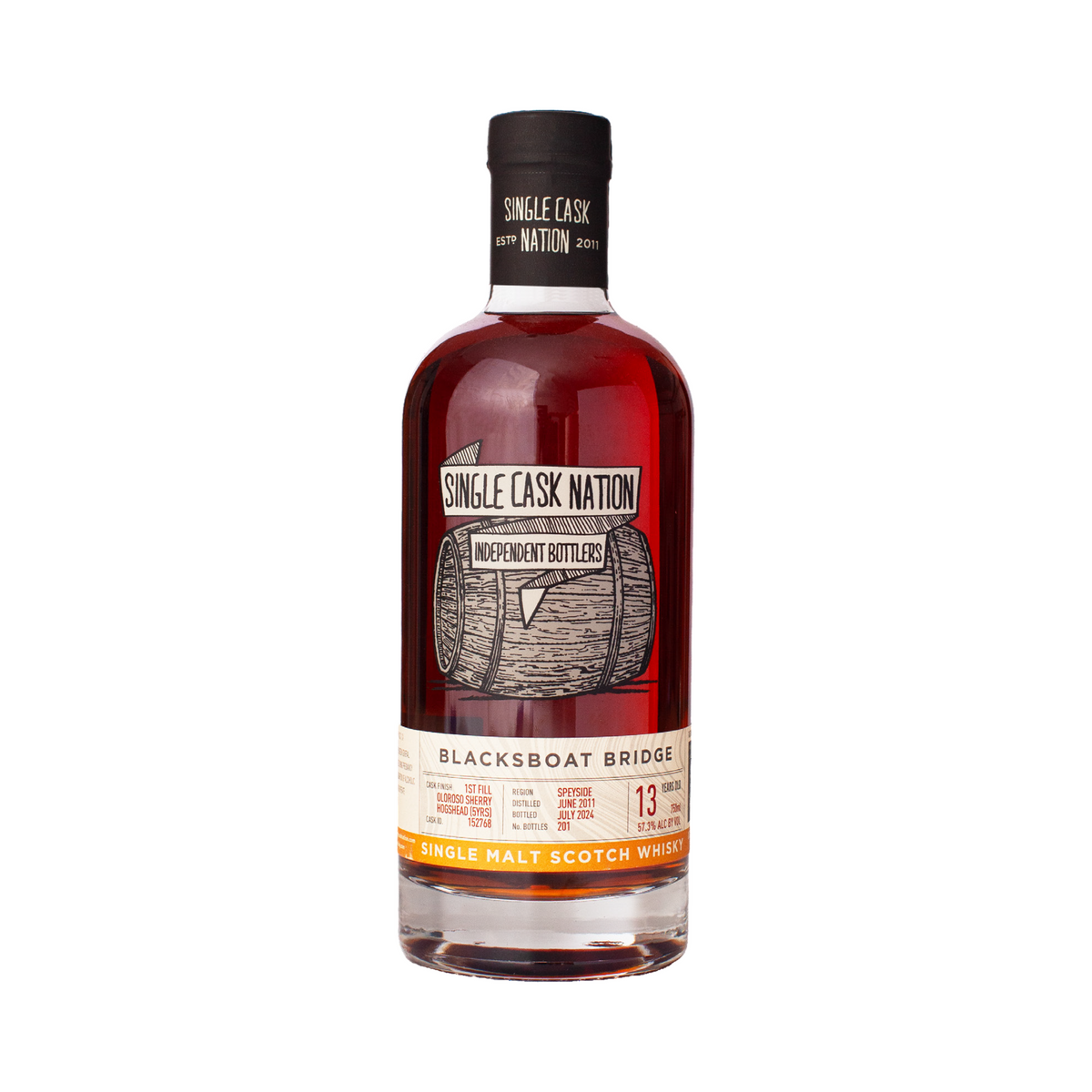 2011 Single Cask Nation Blacksboat Bridge 13 Year Old 1st Fill Oloroso Sherry Hogshead No. 152768 Single Barrel Cask Strength Single Malt Scotch Whisky 750ml