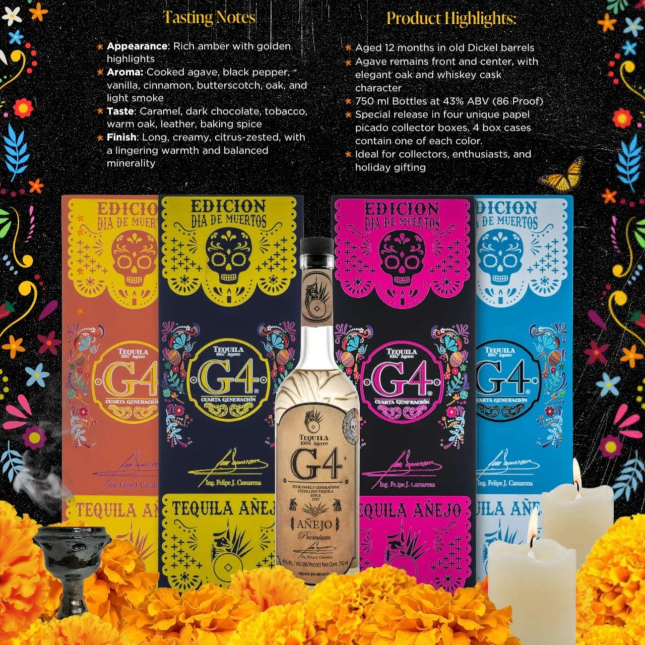 2025 G4 Edicion de Madera Dia de Muertos Anejo Tequila 750ml hi