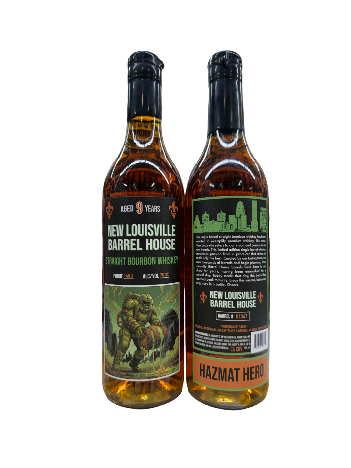 New Louisville Barrel House “Hazmat Hero” 9 Year Straight Bourbon 140.6 proof (70.3% ABV) Barrel # B1367