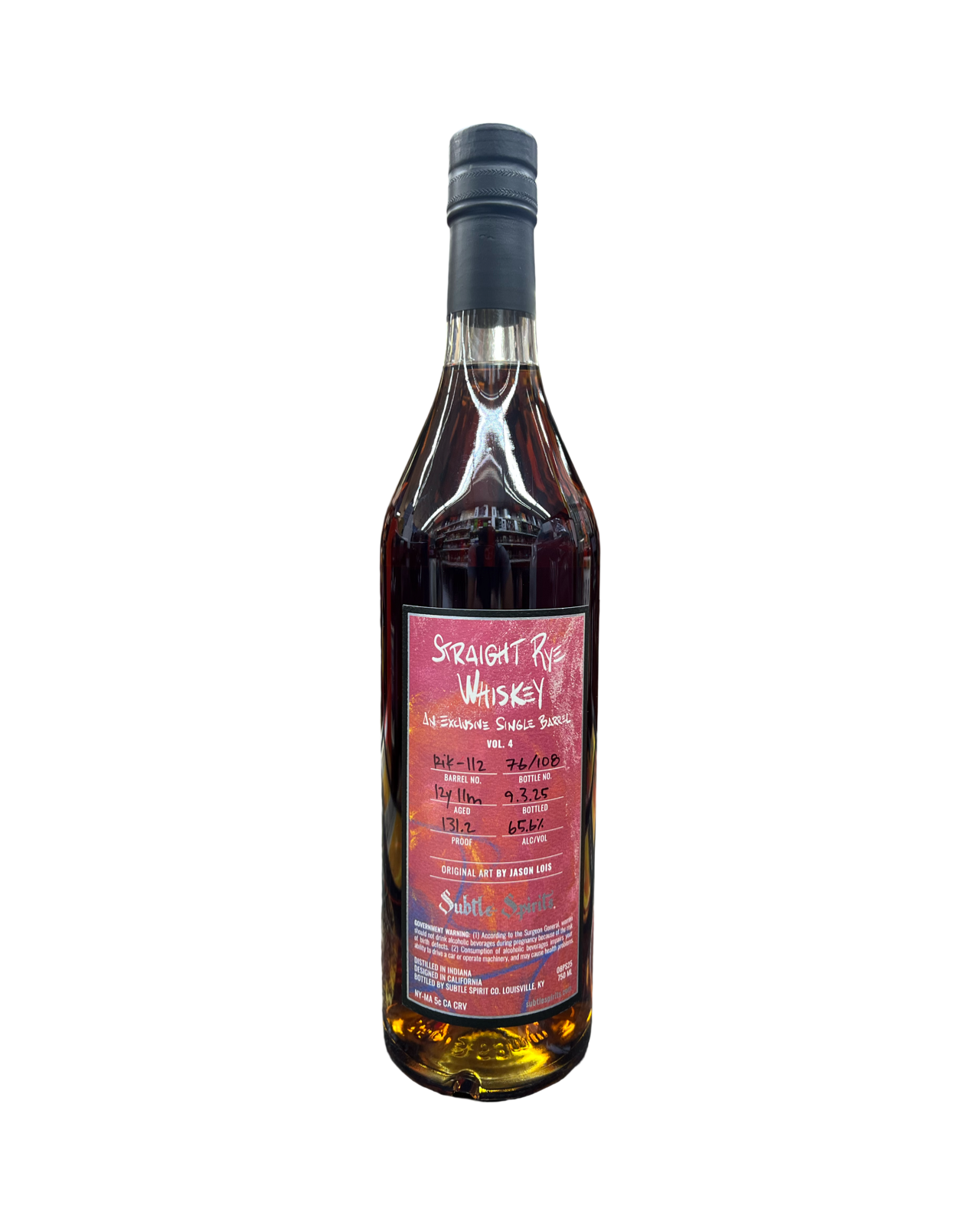 Subtle Spirits 12 Year Old Single Barrel #RiK-112 El Cerrito Exclusive Store Pick Indiana Straight Rye Whiskey 750ml