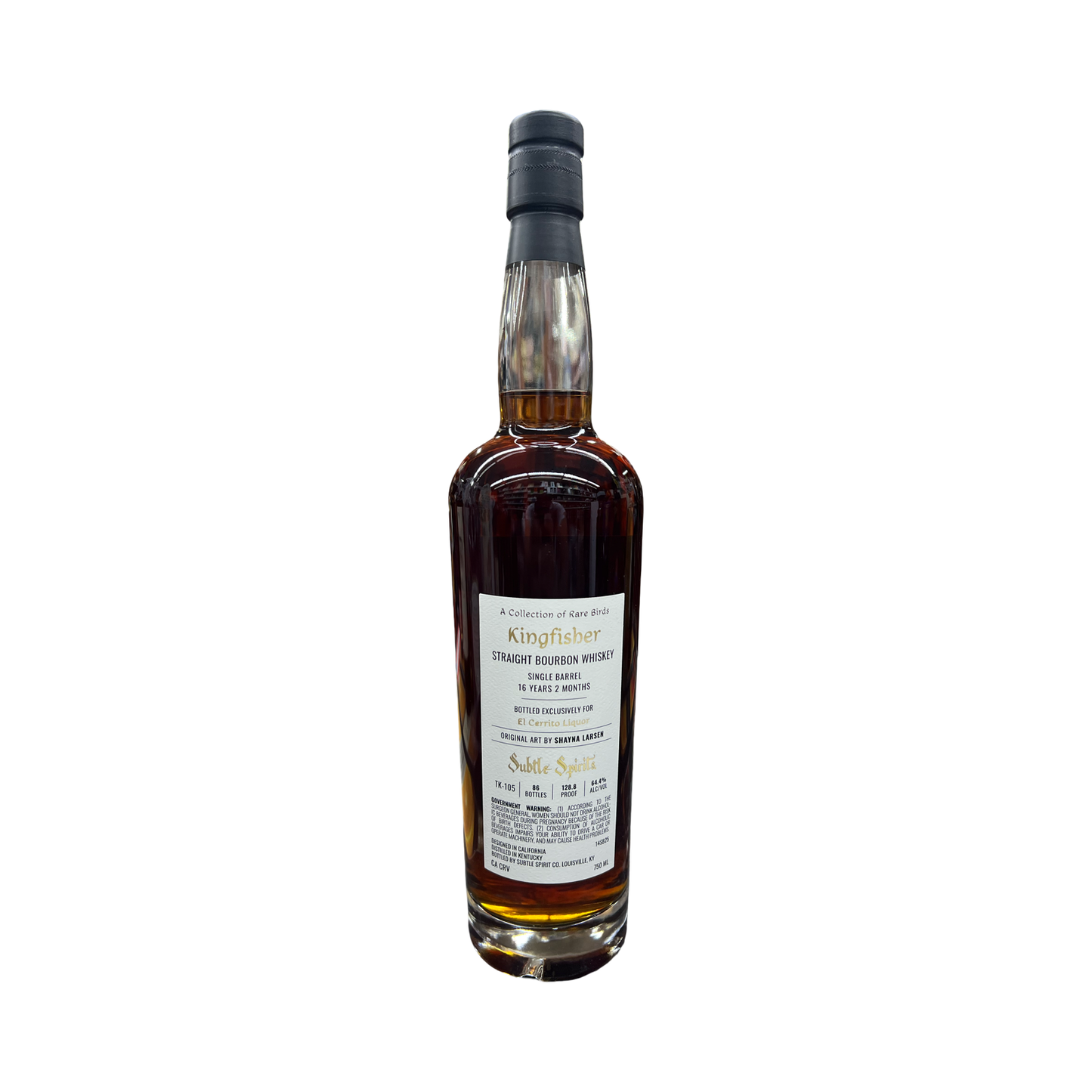 Subtle Spirits Single Barrel 16 Year 2 months Old El Cerrito Liquor Exclusive Straight Bourbon Whiskey Feathers - TK-105 King Fisher