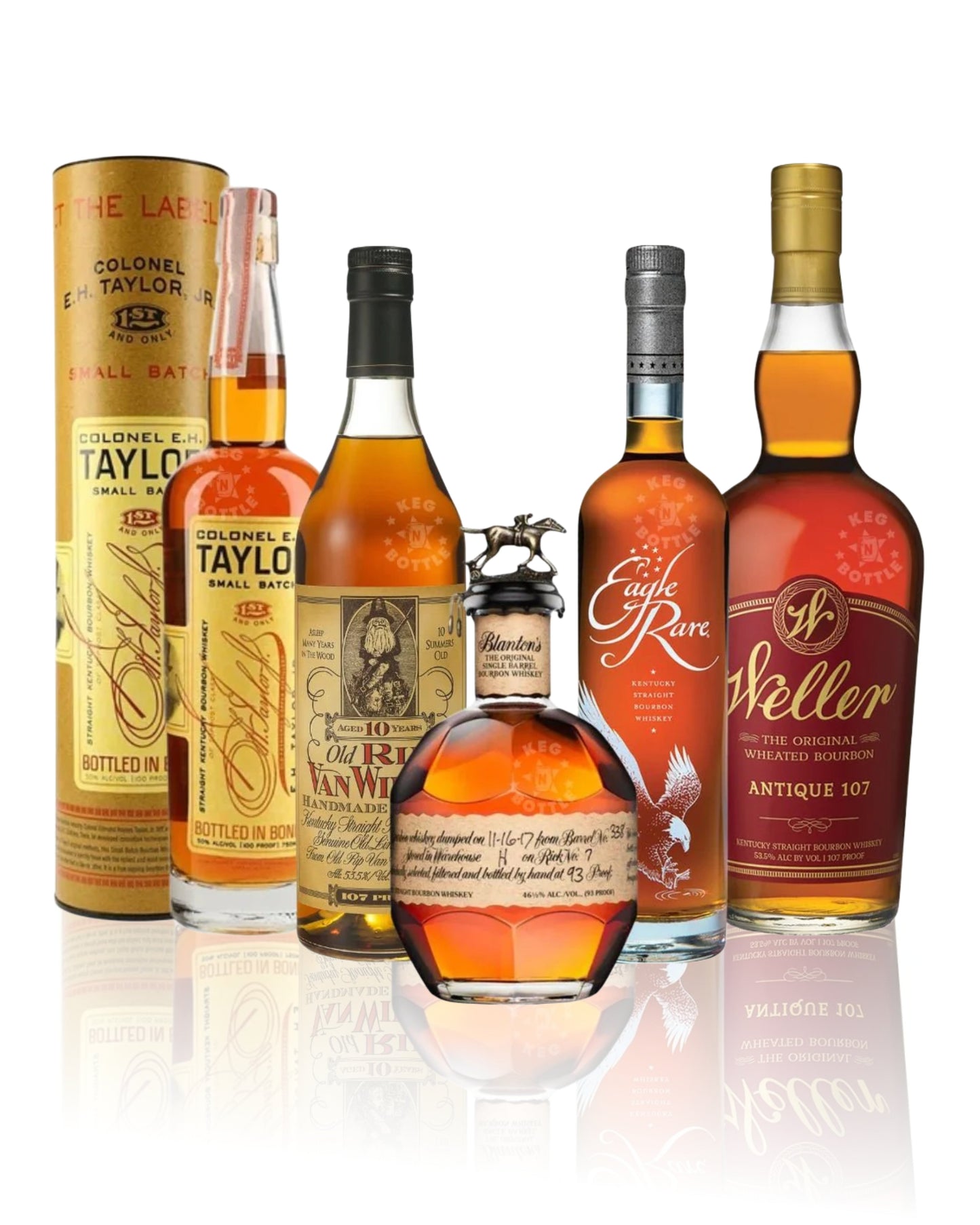 Colonel E. H. Taylor, Eagle Rare, Old Rip Van Winkle, Blanton's & W. L. Weller Elite Bundle Pack