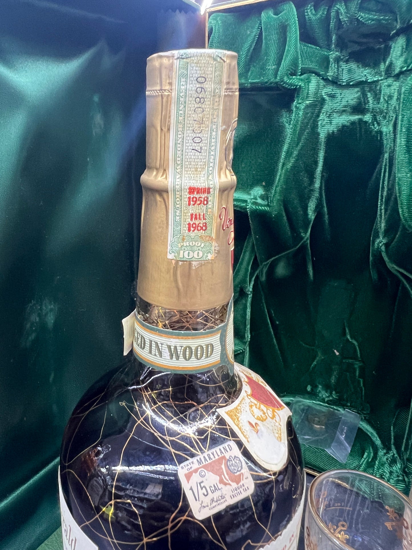 Old Fitzgerald 1958 Very Xtra Old 10 Year Old Straight Bourbon Whiskey With Glasses