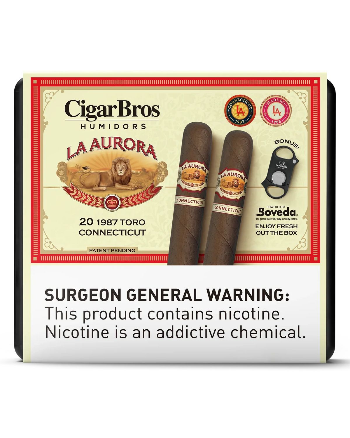 La Aurora 1987 Toro Connecticut Cigar With Personal Humidor by CigarBros (Box of 20)
