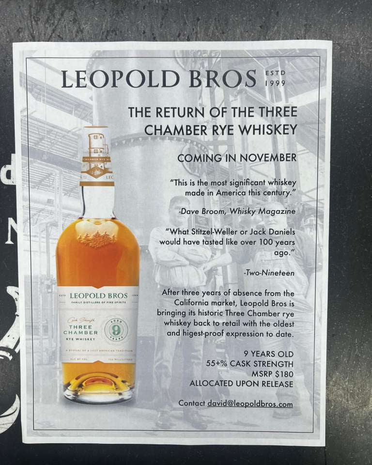 Leopold Bros Three Chamber 9 Year Old Rye Whiskey 750ml