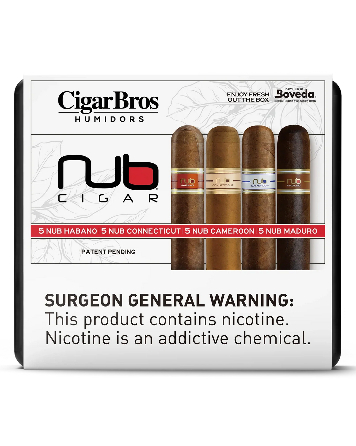 Nub Connecticut, Habano, Cameroon & Maduro Cigars Variety Set With Personal Humidor by CigarBros (Box of 5+5+5+5)