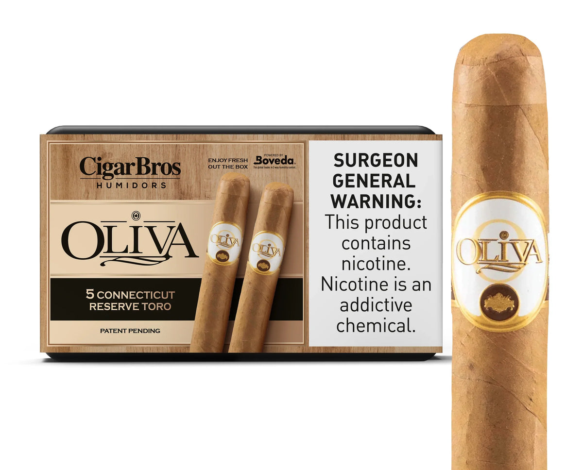 Oliva 5 Connecticut Reserve Toro Premium Cigars with Personal Humidor by CigarBros