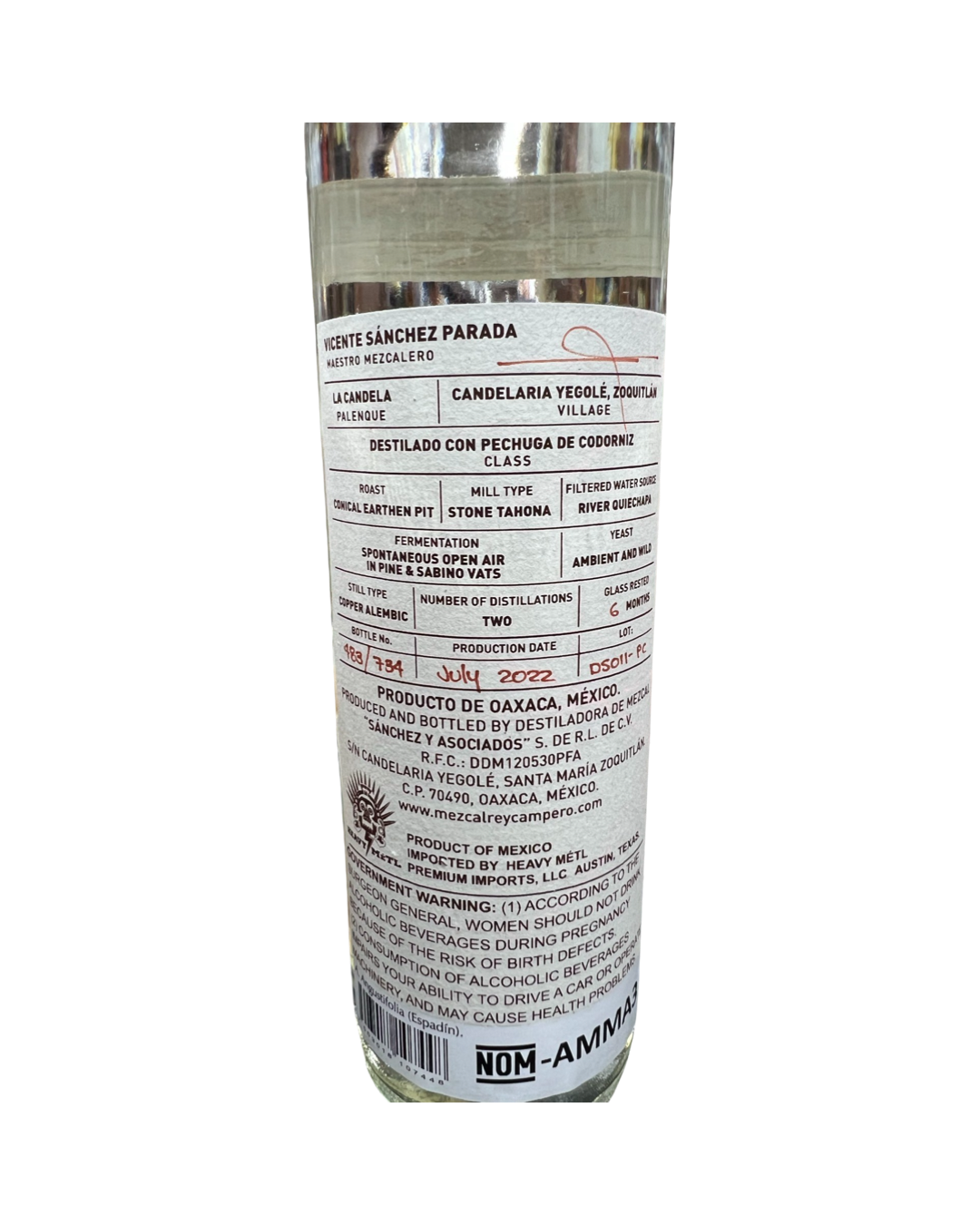 Rey Campero La Herencia de Sanchez Pechuga de Cordoniz Joven Mezcal 750ml