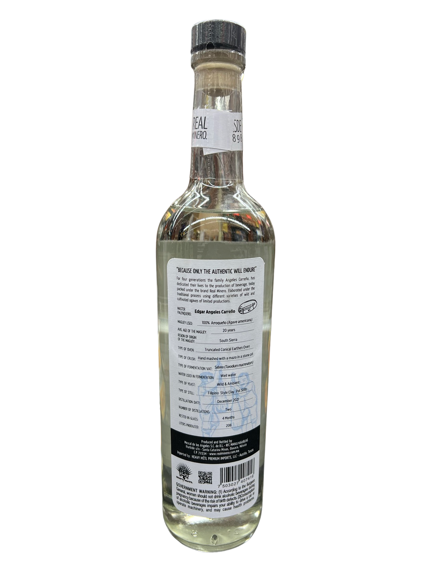 Real Minero Destilado De Agave Arroqueno Ancestral Mezcal 750ml