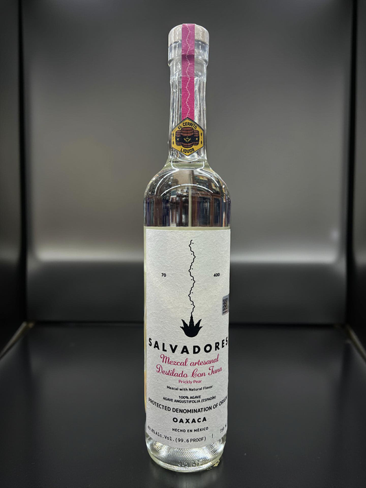 Salvadores Single Batch Artisanal Destilado Con Tuna Prickly Pear 100% Agave Angustifolia Espadin El Cerrito Liquor Store Pick Mezcal