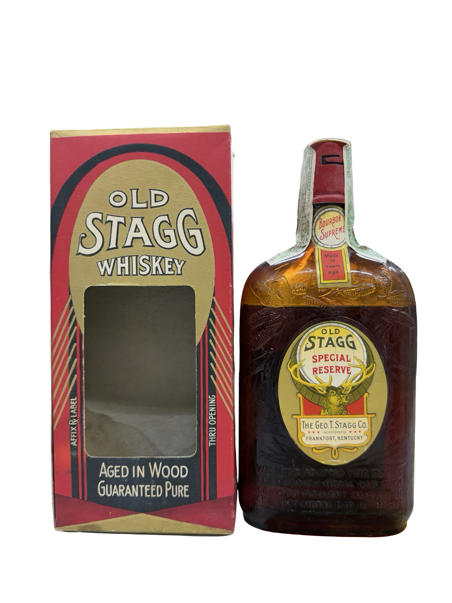 1933 Old Stagg 1914 Special Reserve 19 Year Old 100 Proof Bonded Medicinal Bourbon Whiskey 1 Pint