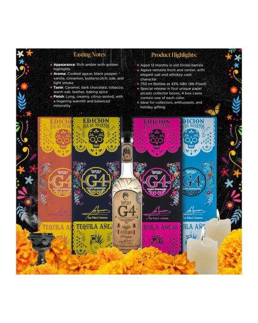 2025 G4 Edicion de Madera Dia de Muertos Anejo Tequila 750ml Bundel 4-Pack