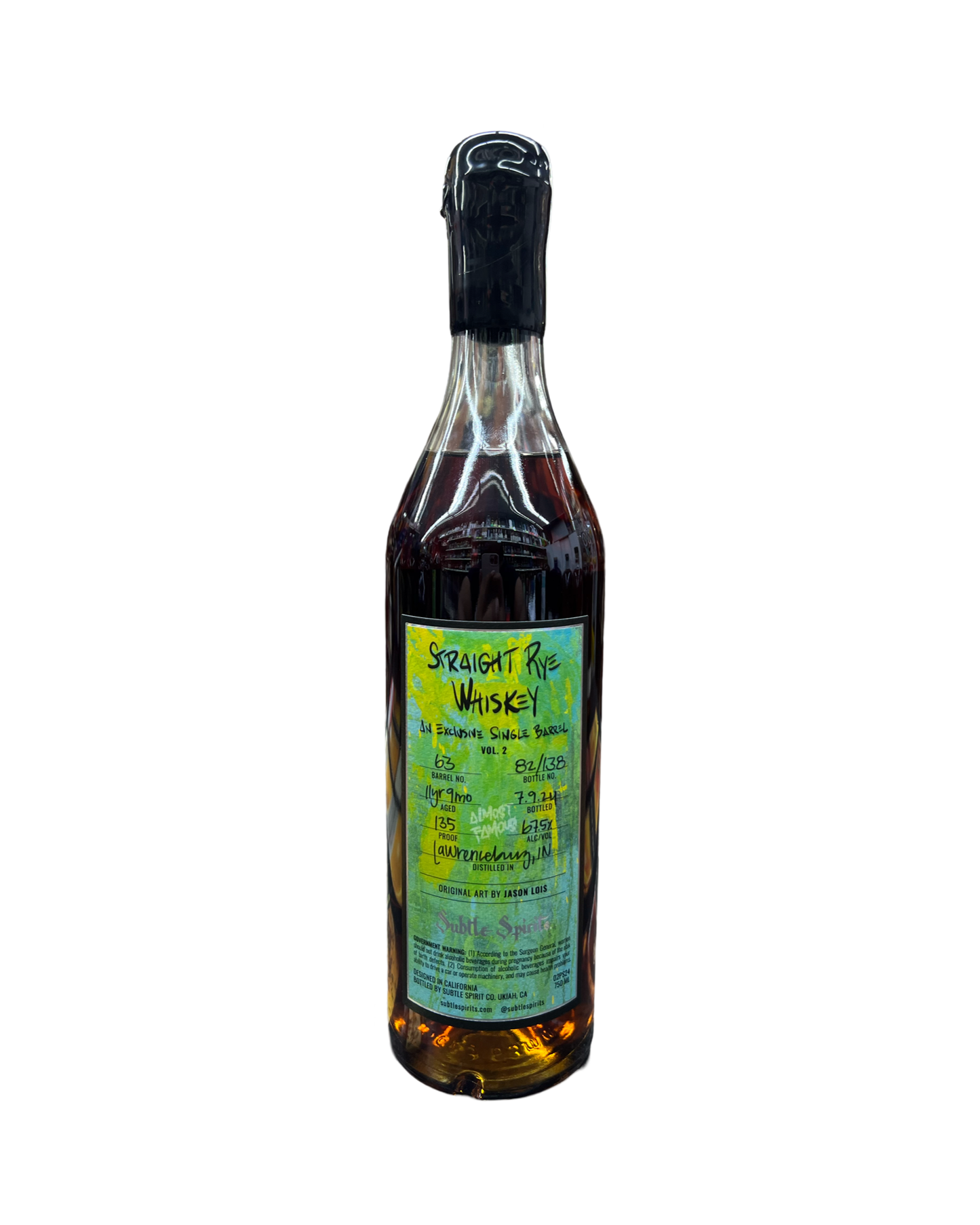 Subtle Spirits 11 Year Old El Cerrito Liquor Store Pick Single Barrel Straight Rye Whiskey