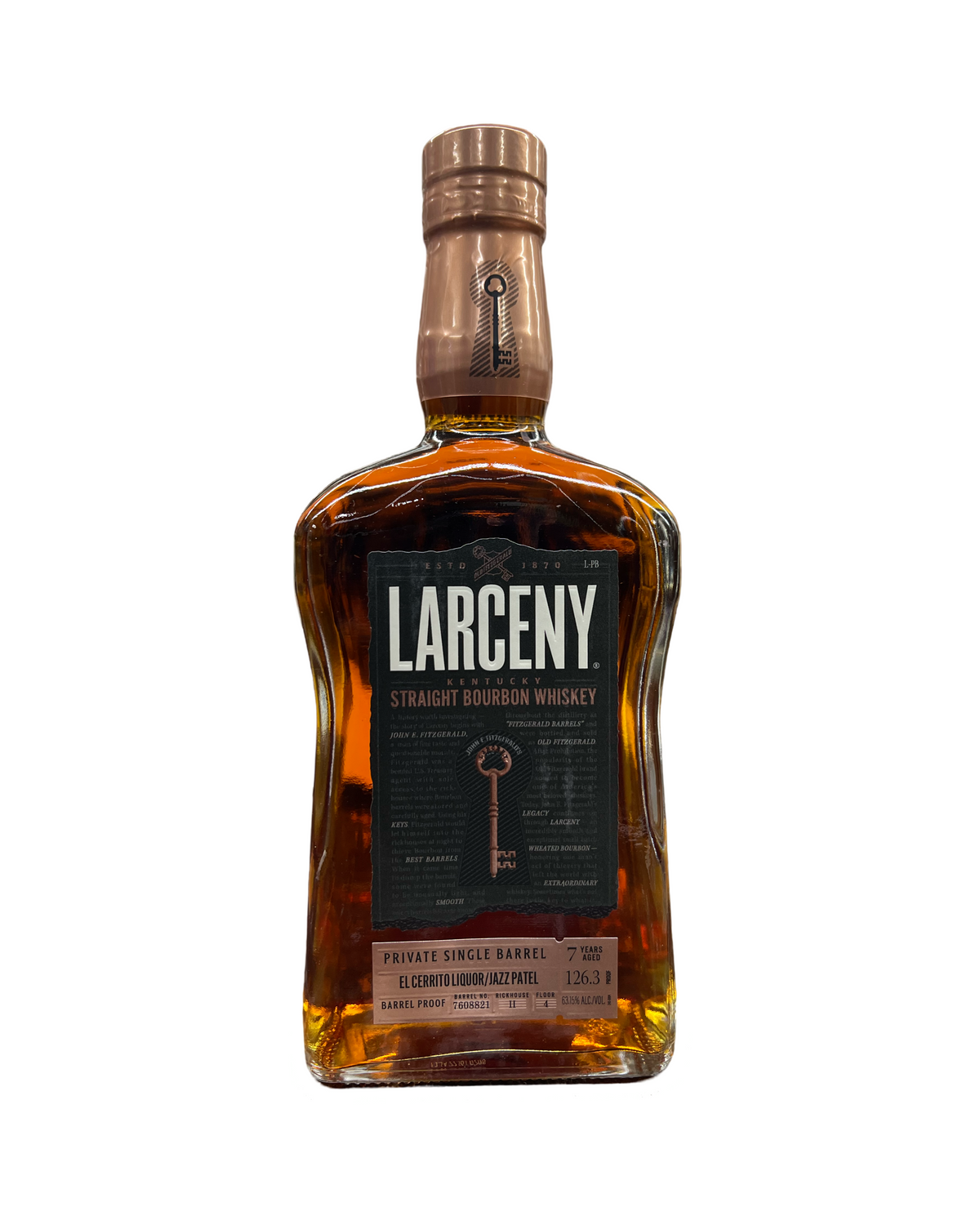 Larceny Private Single Barrel Cask Strength El Cerrito Liquor Store Pick Kentucky Straight Bourbon Whiskey