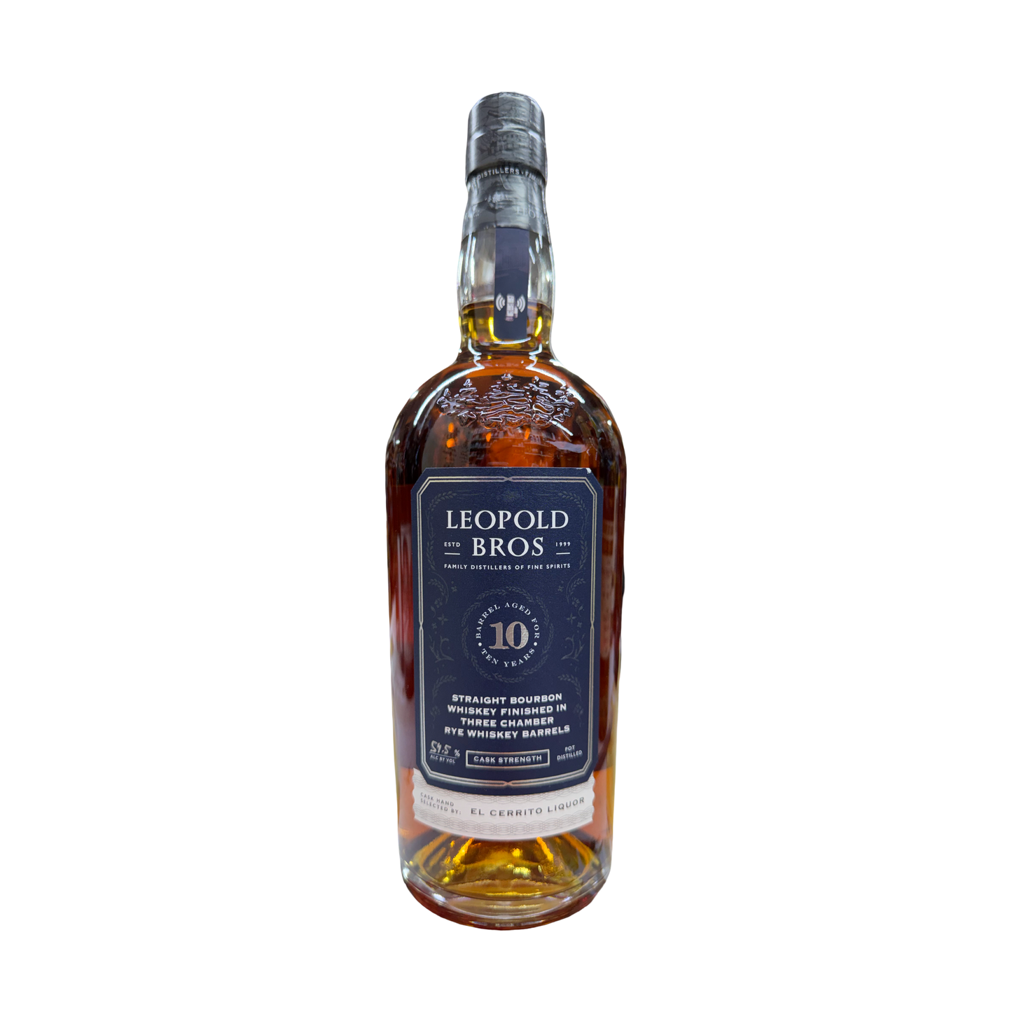 Leopold Bros. 10-Year Straight Bourbon Finished in Three Chamber Rye Whiskey Barrels El Cerrito Liquor Single Cask Selection (109 Proof)