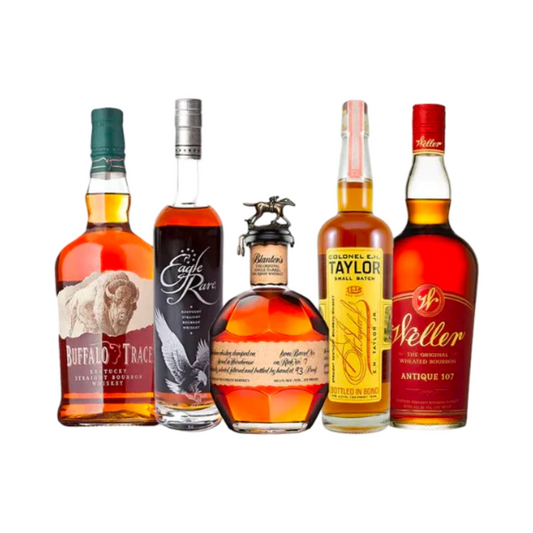 Buffalo Trace, Eagle Rare 10 Year, Blanton's Single Barrel, E.H. Taylor Small Batch and Weller Antique 107 Bourbon Whiskey Bundle 750ml 5-Pack
