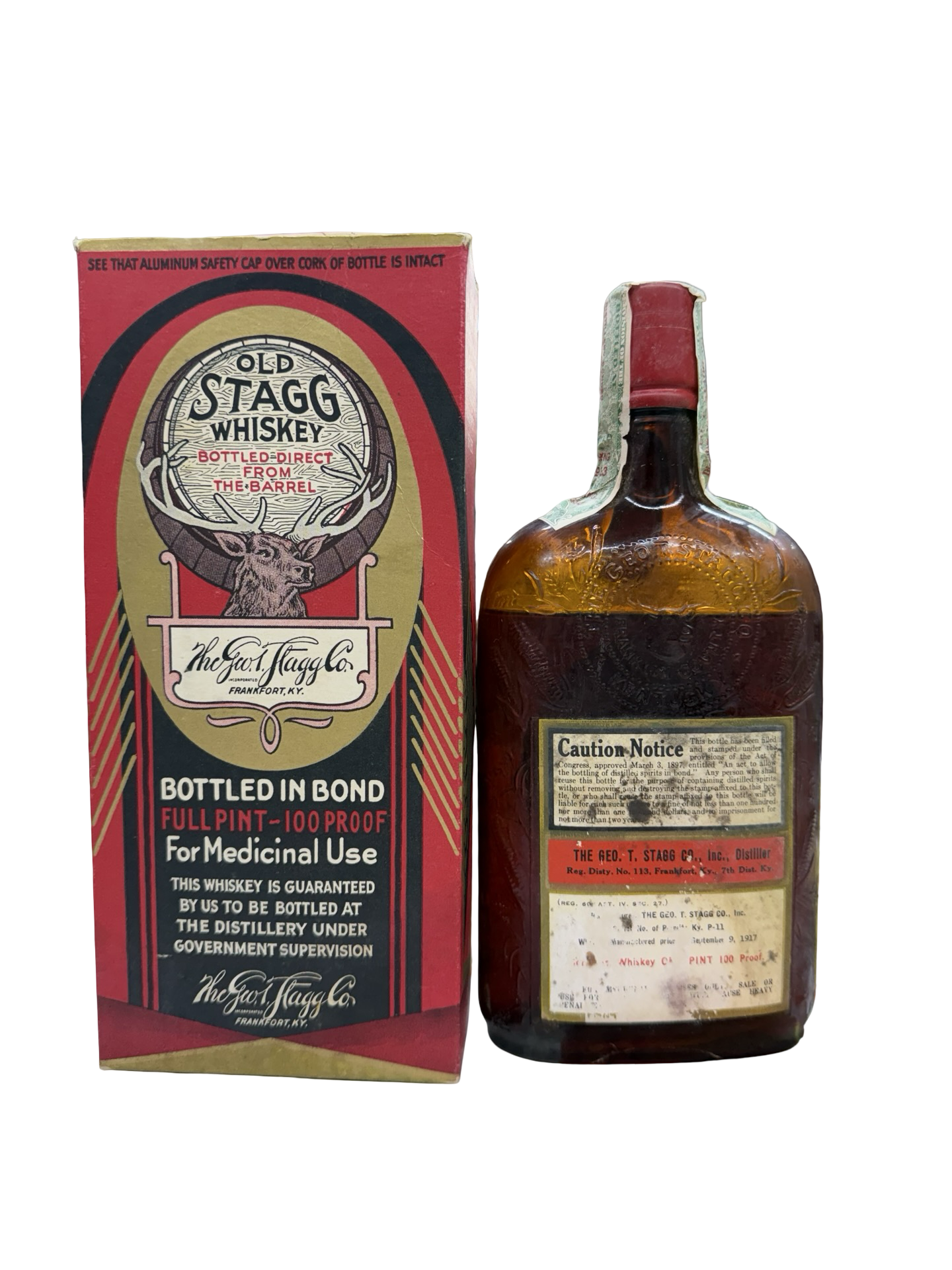 1933 Old Stagg 1914 Special Reserve 19 Year Old 100 Proof Bonded Medicinal Bourbon Whiskey 1 Pint