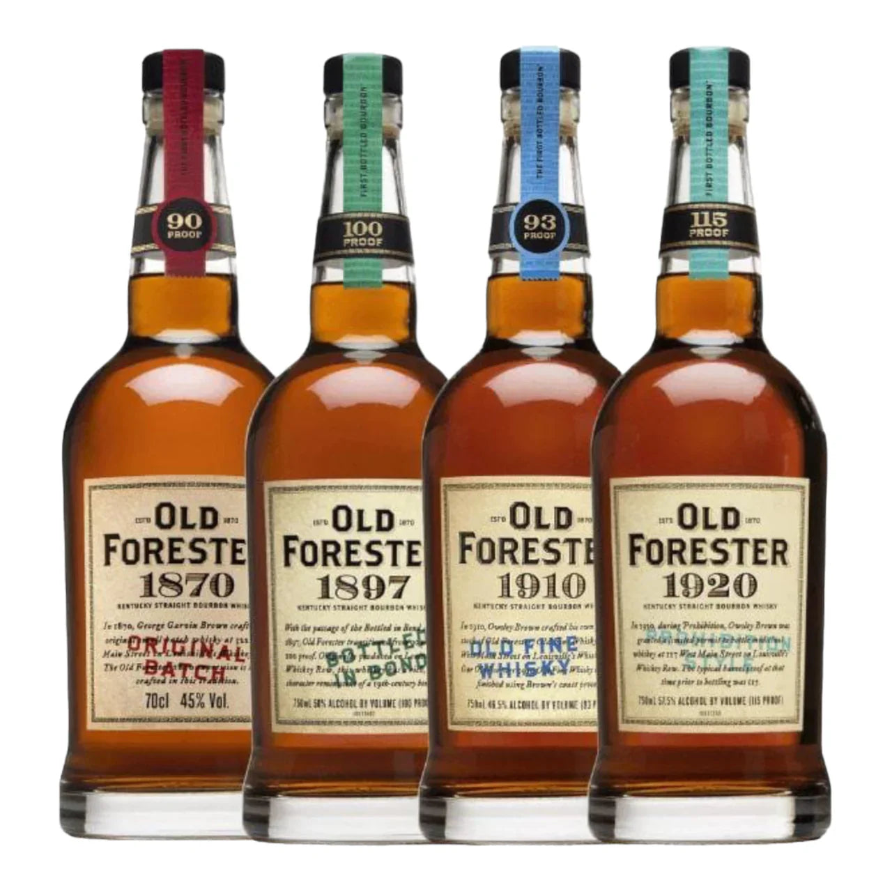 Old Forester 1870, 1897, 1910, 1920 Kentucky Straight Bourbon Whiskey Bundle 750ml 4-pack