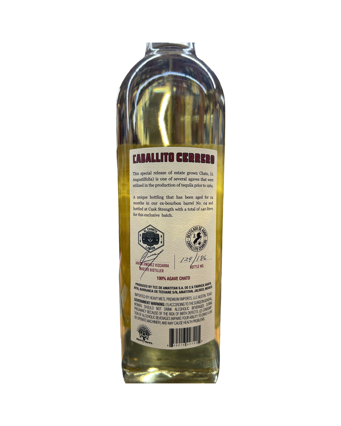 Caballito Cerrero Chato Cask Strength Single Ex Bourbon Barrel No. 04  EL Cerrito Liquor Store Pick Anejo Tequila 750ml