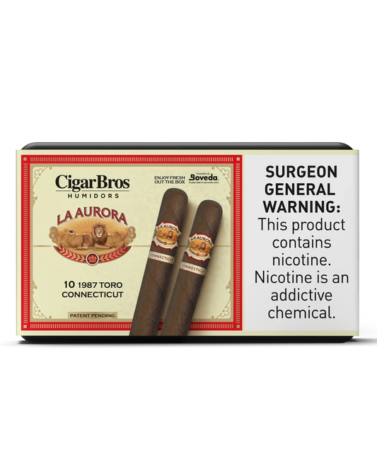 La Aurora 1987 Toro Connecticut Cigar With Personal Humidor by CigarBros (Box of 10)