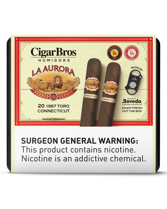 La Aurora 1987 Toro Connecticut Cigar With Personal Humidor by CigarBros (Box of 20)