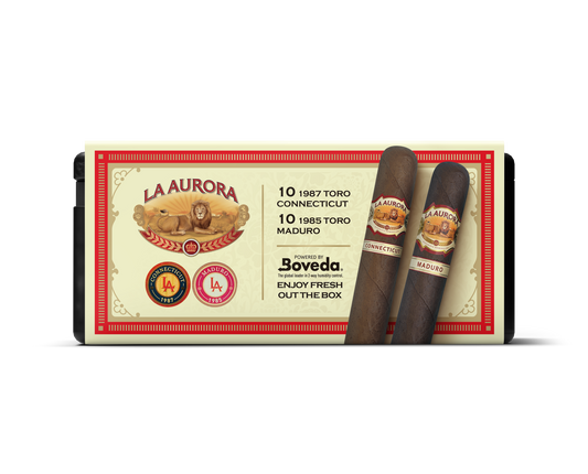 La Aurora 1987 Toro Connecticut & 1985 Toro Maduro Cigars Variety Set With Personal Humidor by CigarBros (Box of 10+10)
