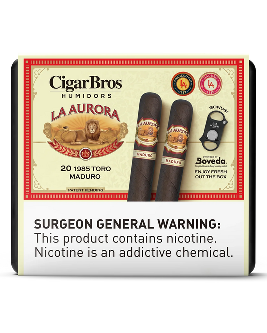 La Aurora 1985 Toro Maduro Cigar With Personal Humidor by CigarBros (Box of 20)
