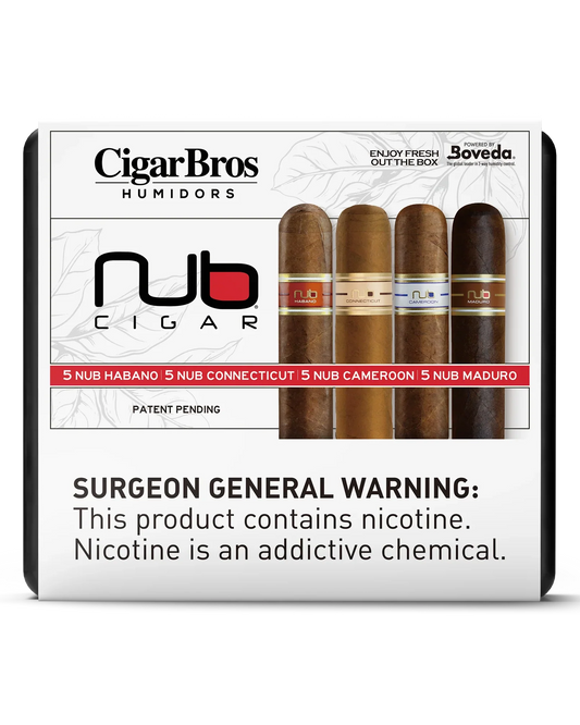 Nub Connecticut, Habano, Cameroon & Maduro  Cigars Variety Set With Personal Humidor by CigarBros (Box of 5+5+5+5)