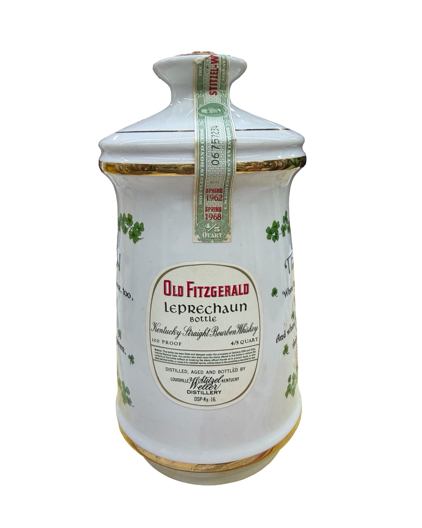 Old Fitzgerald 1962 - 1968 Spring Leprechaun Bottle Kentucky Bonded Bourbon Whiskey 4/5 Quart