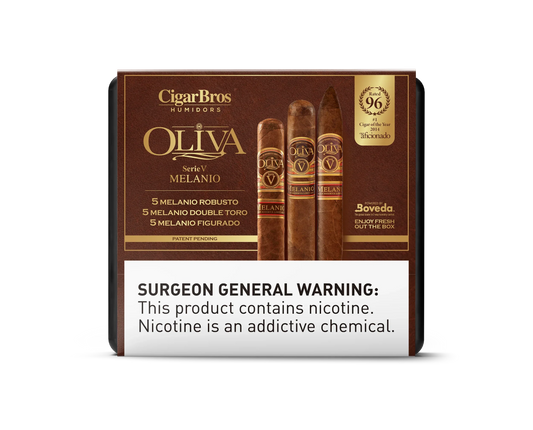 Oliva Serie V Melanio Robusto, Melanio Double Toro & Melanio Figurado Cigars Variety Set With Personal Humidor by CigarBros (Box of 5+5+5+5)