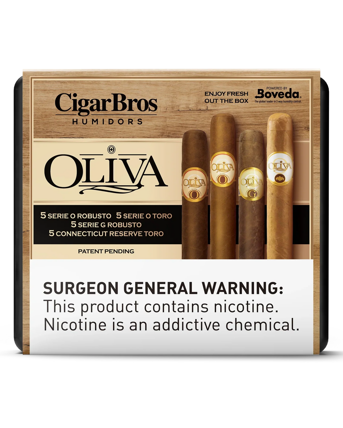 Oliva Connecticut Reserve, Serie G Toro, Serie O Toro & Serie O Robusto Cigars Variety Set With Personal Humidor by CigarBros (Box of 5+5+5+5)