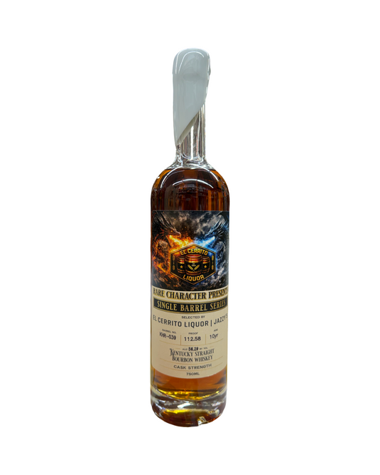 Rare Character El Cerrito Liquor Jazzy’s Private Selection Store Pick  Single Barrel No. KHR-039 10 Years Old 112.58 Proof Cask Strength Kentucky Straight Bourbon Whiskey 750ml