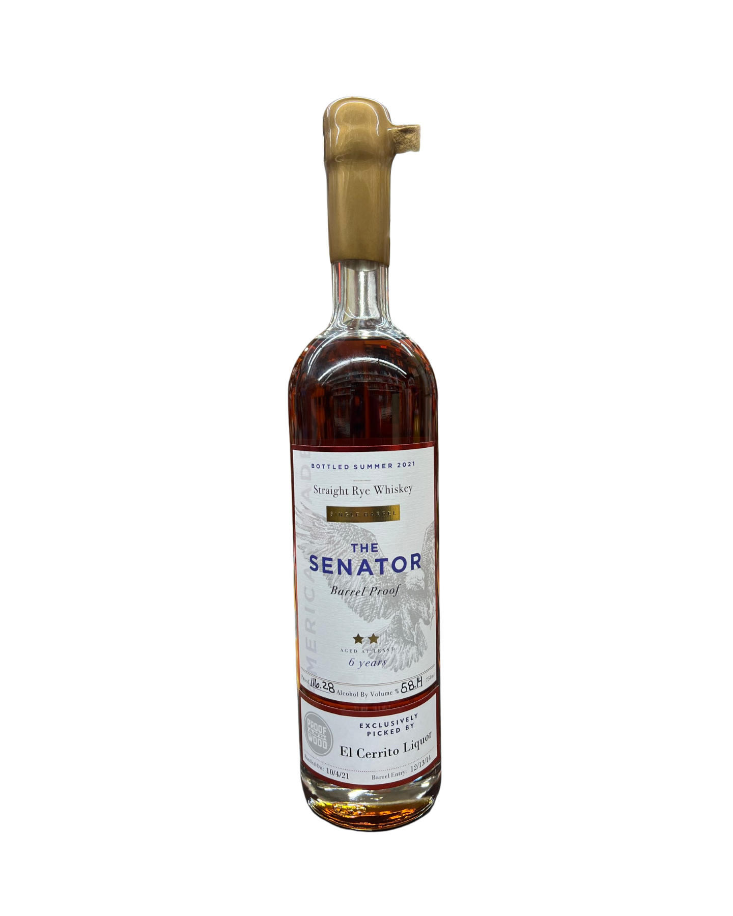 Senator 6 Year Barrel Proof El Cerrito Liquor Store Pick Straight Rye Whiskey