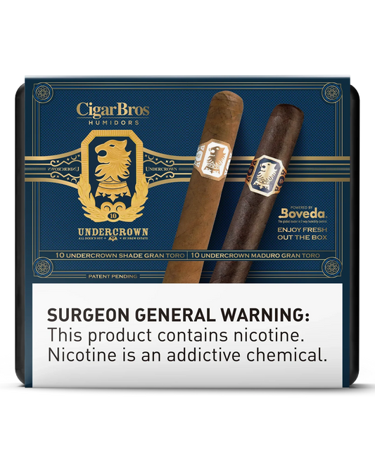 UnderCrown Shade Gran Toro & Maduro Gran Toro Cigars Variety Set With Personal Humidor by CigarBros (Box of 10+10)