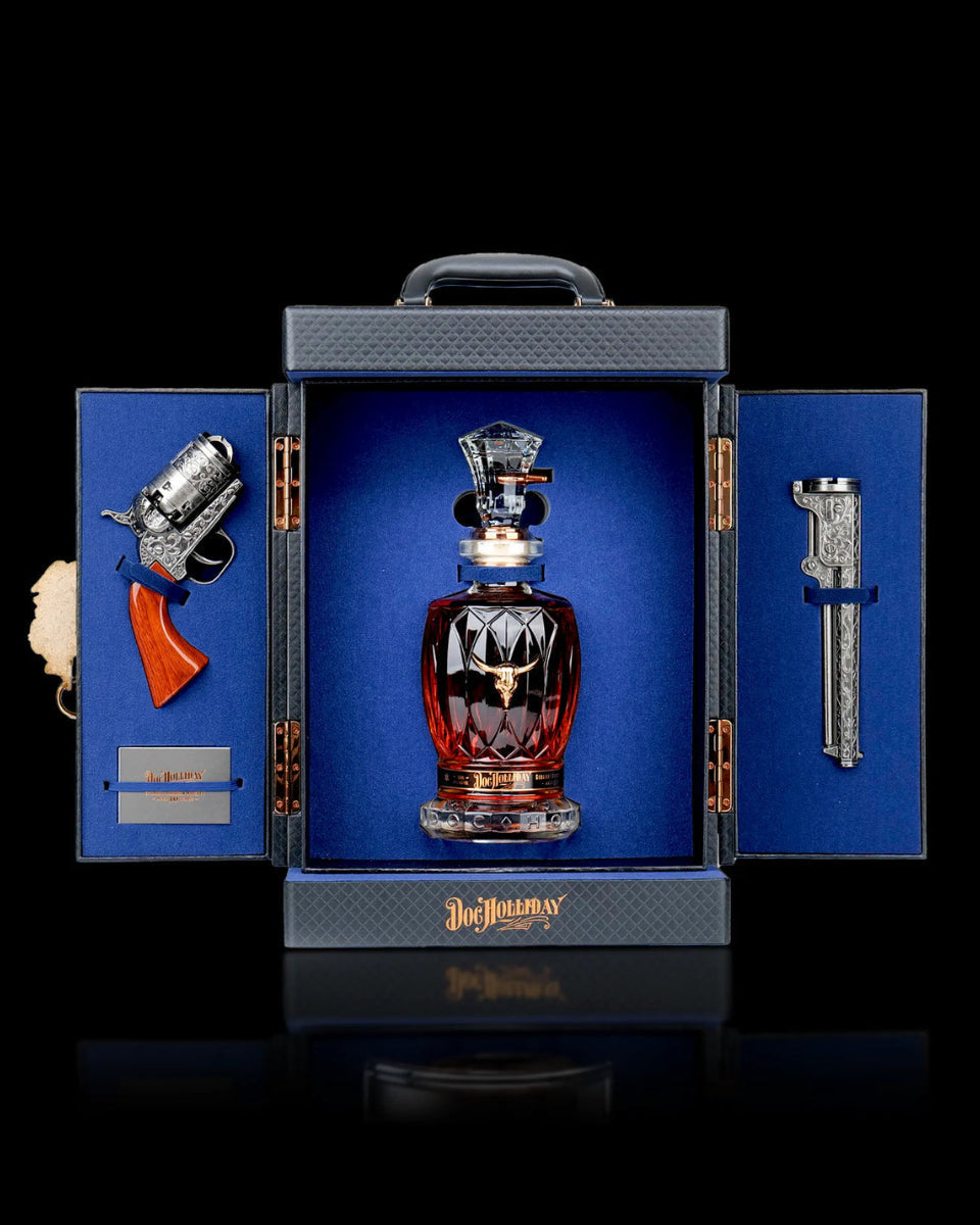 World Whiskey Society Doc Holliday 10 Year Old Straight Bourbon Whiskey Collector's Case with Revolver Decanter