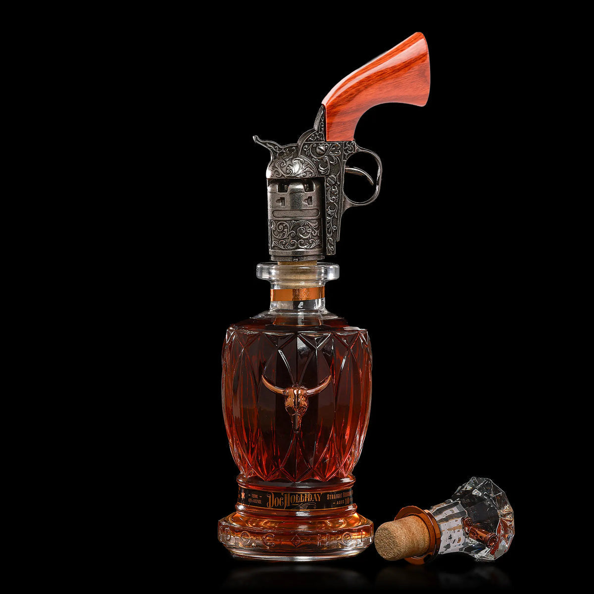 World Whiskey Society Doc Holliday 10 Year Old Straight Bourbon Whiskey Collector's Case with Revolver Decanter