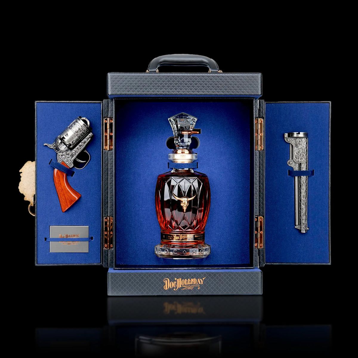 World Whiskey Society Doc Holliday 10 Year Old Straight Bourbon Whiskey Collector's Case with Revolver Decanter - Pre Sale