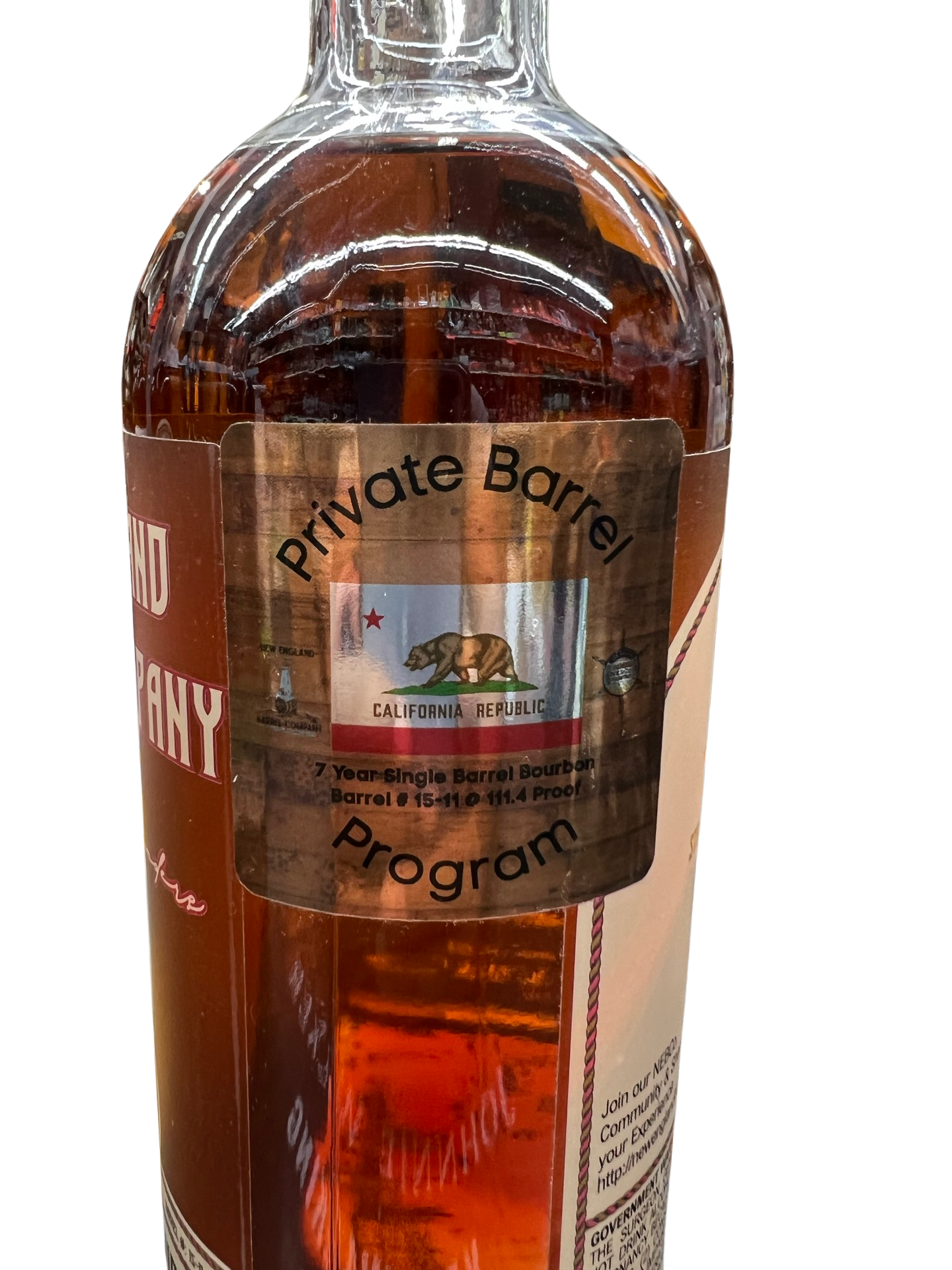 New England Barrel Company Single Barrel 7 Year old  California private Barrel Bourbon Whiskey