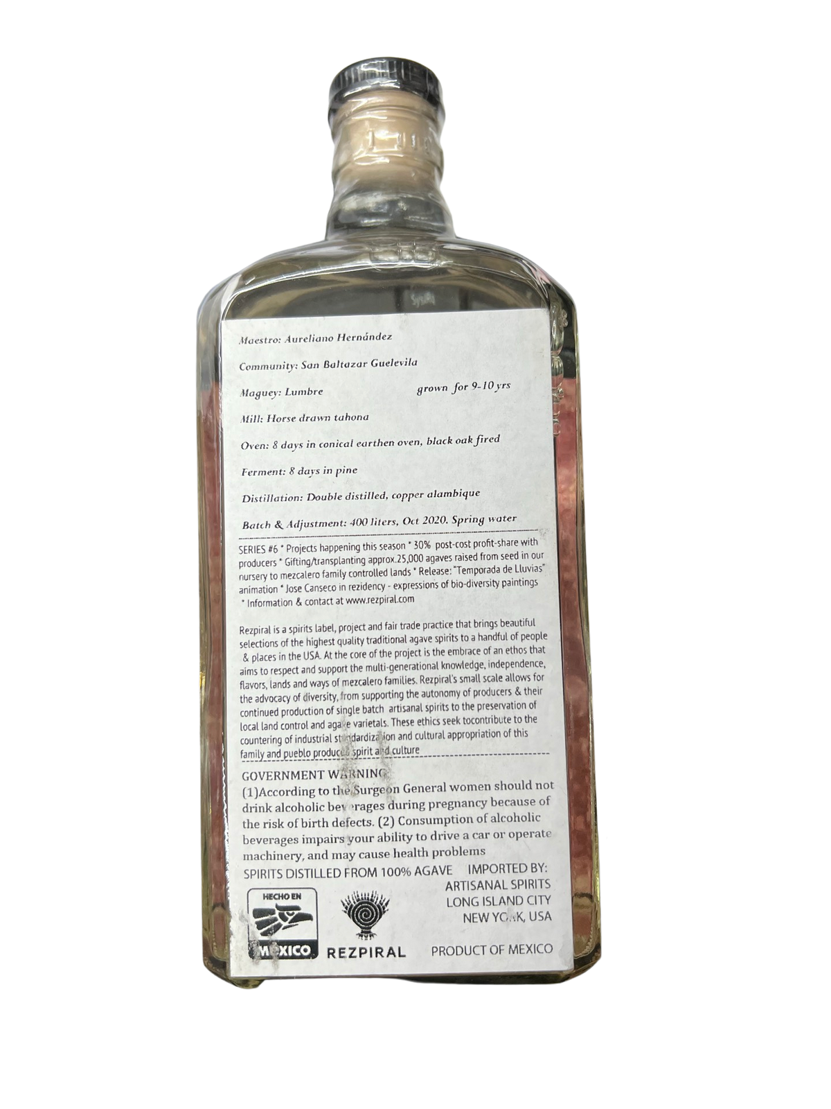 Rezpiral Aureliano Hernandez Lumbre Agave Spirits 750ml