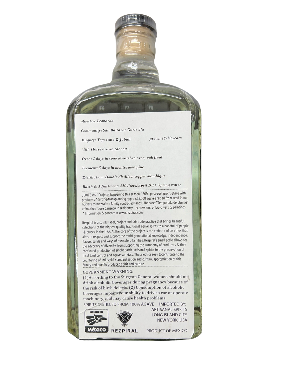 Rezpiral Berta Vasquez Tepextate Jabali Agave Spirit 750ml